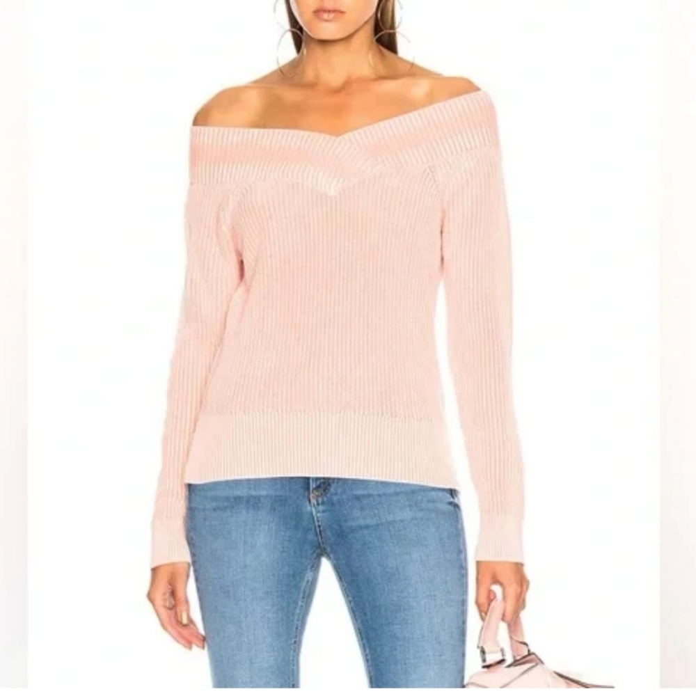 RAG & BONE Dawn Off The Shoulder Knit Sweater Ribbed Trim